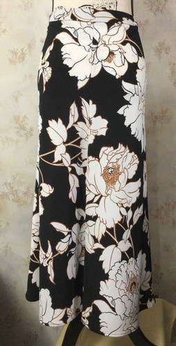 APT9 M Long Black Floral Polyester Flared Button Front & Slit Side Zip Skirt - Picture 5 of 18