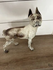 ANTIQUE ORIGINAL HEAVY CAST IRON BOSTON TERRIER SHAPED BULLDOG DOORSTOP
