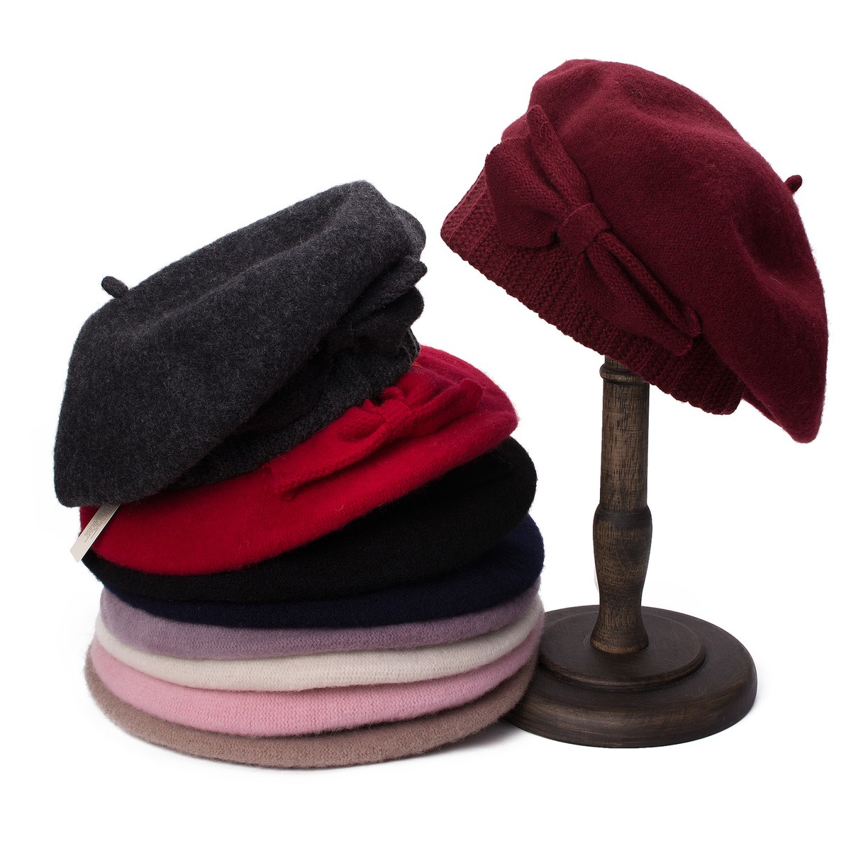Women Wool Bow Loretta Beret Nipple Beanie Basque French  display picture 2