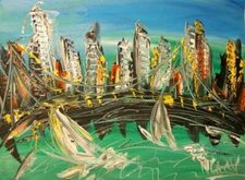 SKY NYC LANDSCAPE 3D MODERN ABSTRACT Painting  Stretched   IMPRESSIONIST ARTrtYJ