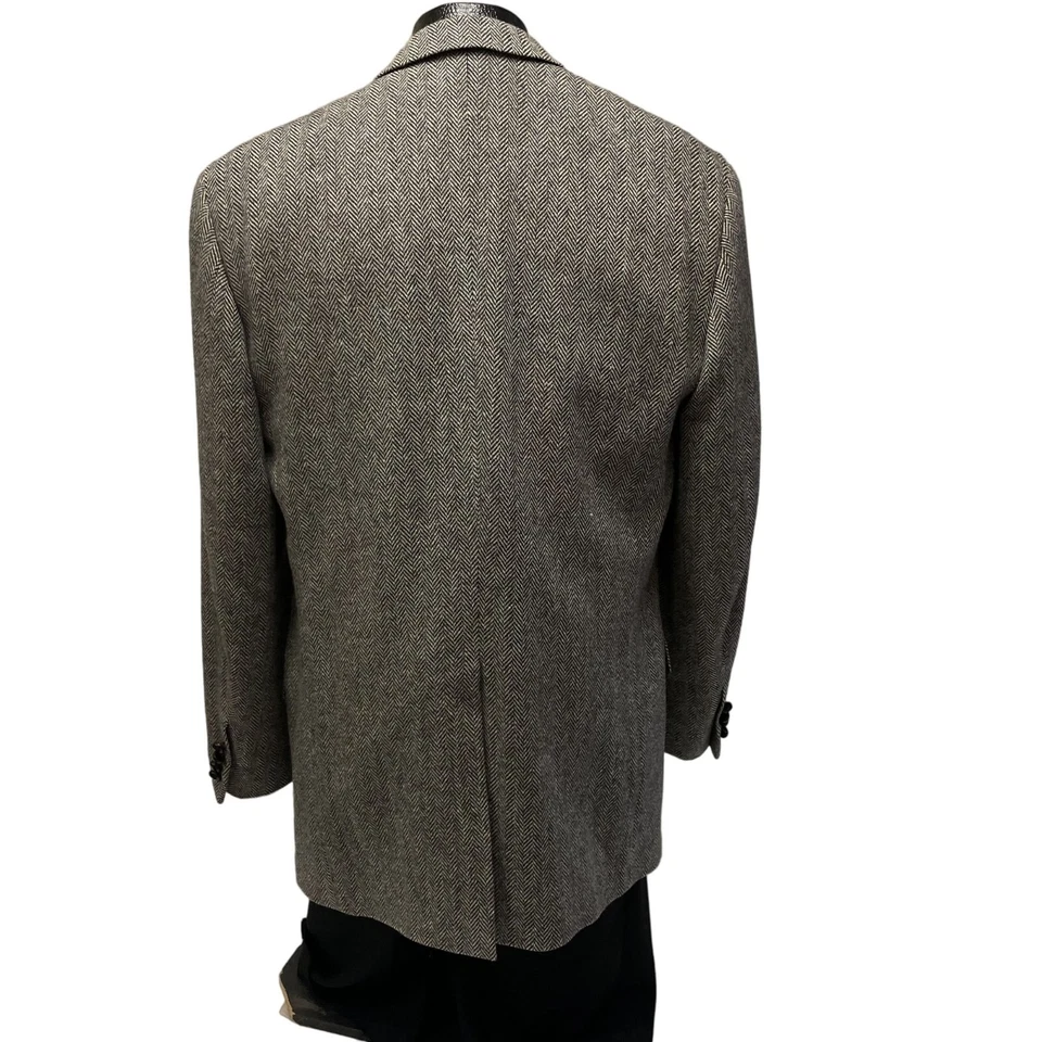 NUEVO Abrigo Deportivo Savile Row Para Hombre Negro Gris ESPIGA Chaqueta LANA TWEED Blazer Foto 3 de 4