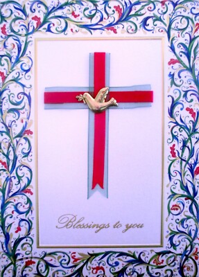 Papyrus 3D Cross Gold Dove Charm Religious Christmas Holiday Greeting Card