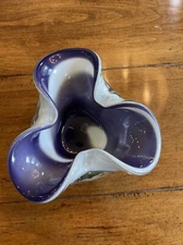 Mid Century Modern Purple, White Art Wavy Glass Bowl-Sculpture, Unique