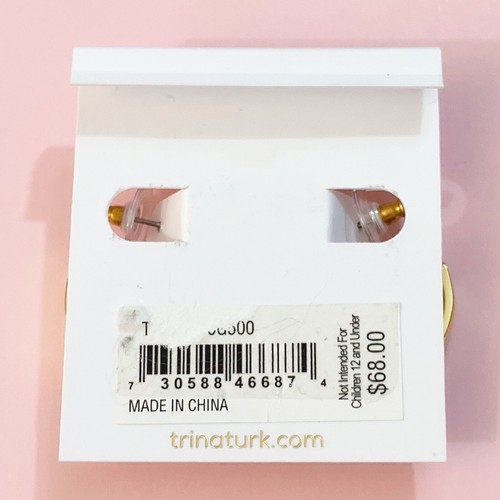 NWT TRINA TURK 12-Karat Gold Plated Tortoise Round Studs Hoops Earrings-classic! - Picture 8 of 8