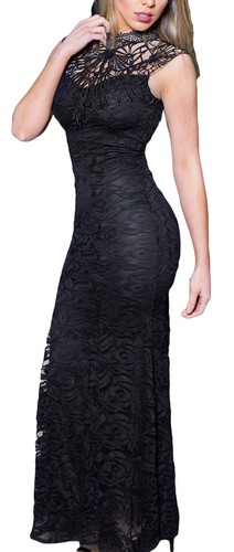 Abito lungo donna elegante vestito sirena da sera senza maniche pizzo  cerimonia | eBay