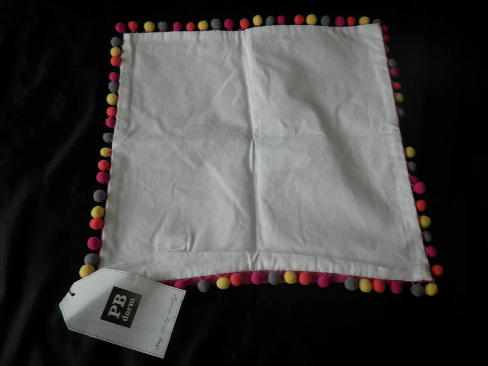 Pottery Barn Dorm Pom Pom Monogram 'GA' Pillow Cover 16" Pink Cream Blue Yellow - Image 3 of 4