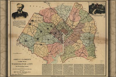 Poster, Many Sizes; Clements Map Of Washington Dc And Area 1891