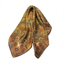 100 Silk 21" Small Square Scarf Women Neckerchief Bandana Gold Feather Paisley