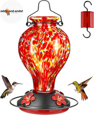 Hand Blown Glass Hummingbird Feeders for Outdoors Hanging, 24Oz Wild Bird Nectar