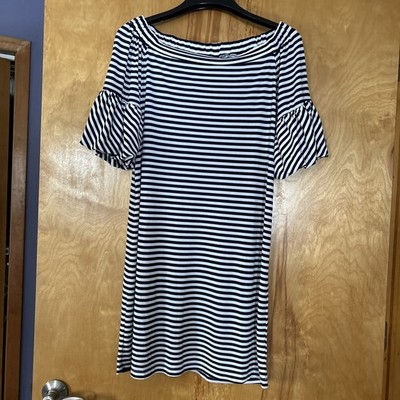 Donna Morgan Women s Size (8) Navy & White Stripe Bell Sleeve Knee Length Dress