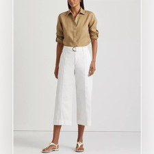 LAUREN RALPH LAUREN Women's Micro-Sanded Twill Belted Wide-Leg Pants Size 16