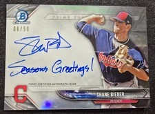 2018 Shane Bieber Bowman Chrome Refractor Prime Signatures Auto #PCS-SB 06/50