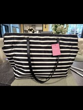 Kate Spade Stripe Nylon Baby Diaper Bag Tote Black White