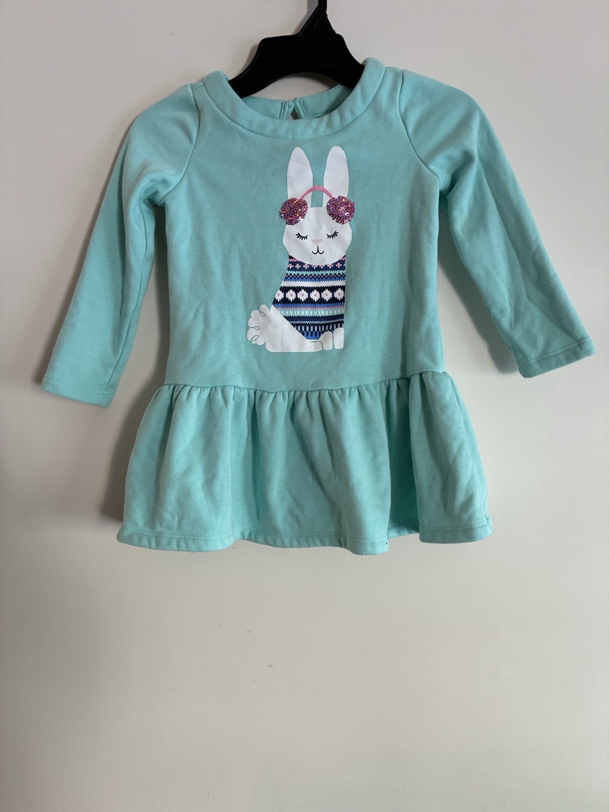 Gymboree Kids Girls Sequin Fair Isle Bunny Cozy Fleece Long Sleeve Dress Aqua 5