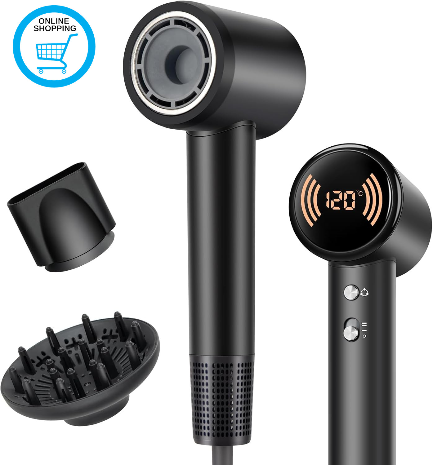 Ionic Hair Dryer with Diffuser - 110,000 RPM Brushless Motor, 1600W Blow Dryer w