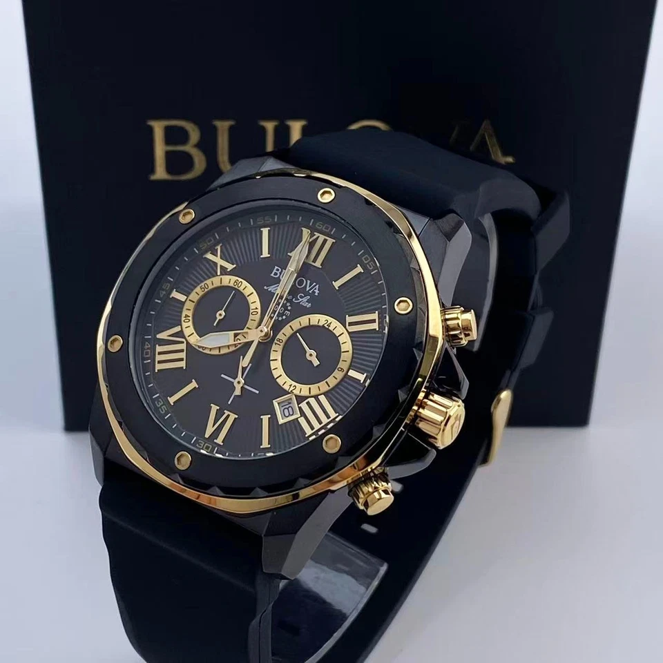 Bulova Marine Star 98B278 44mm Black Dial Men's Chronograph Quartz Watch - Image 3 of 4