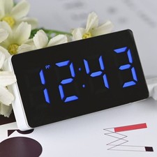 Small Digital Bedside LED Alarm Clocks Time Mirror Temperature Clock Calendar