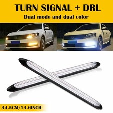 2X Amber White Flexible Dynamic LED DRL Turn Signal Strip for Headlight 34.5CM E