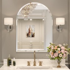 Frameless Bathroom Mirror, 22" x 30" Arched Vanity Mirror for Wall Beveled, A...