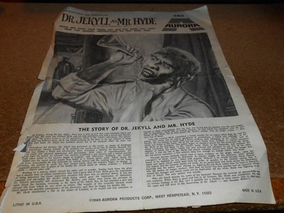 Aurora Model Kit Dr, Jekyll as Mr. Hyde 1969 Instruction Sheet Only!