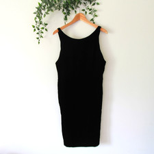 Vintage 90s Black Velvet Little Black Dress Sleeveless Bow Back Size 14