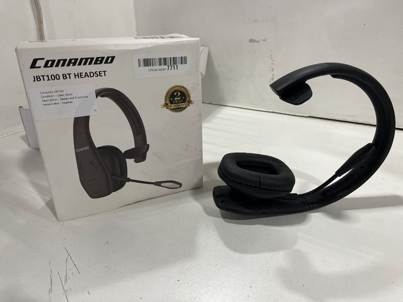Conambo JBT100 Headset Bluetooth Wireless 5.1 Single Ear PC Office Trucker Gamer