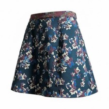 Maeve Floral Jacquard A-Line Pleated Short Skirt Navy Multicolor Size 12 Lined