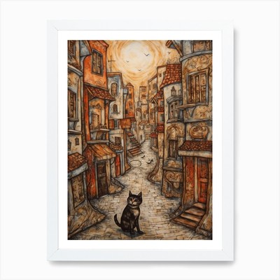 Gemälde von Venedig mit einer Katze im gerahmten Wandbild Poster Leinwanddruck Bild