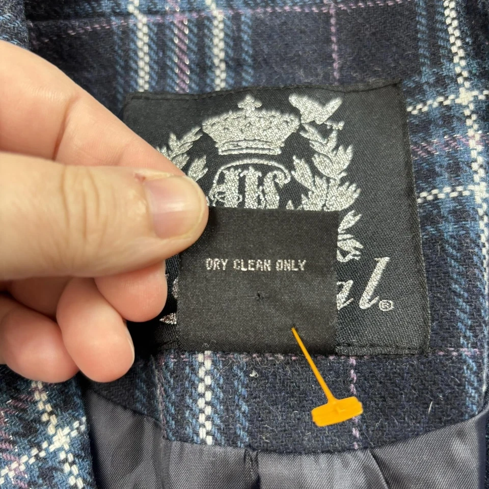 Vintage Wet Seal Blazer Womens Medium Navy Plaid 3/4 Sleeve Fitted Academia Y2K - Image 4 of 4