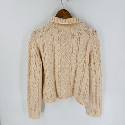 J. Crew Cream Cable Knit Gold Button Cardigan Size XL Wool Alpaca