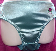 VTG Second Skin Blue Satin Bun Panties Brief Sz M Wet