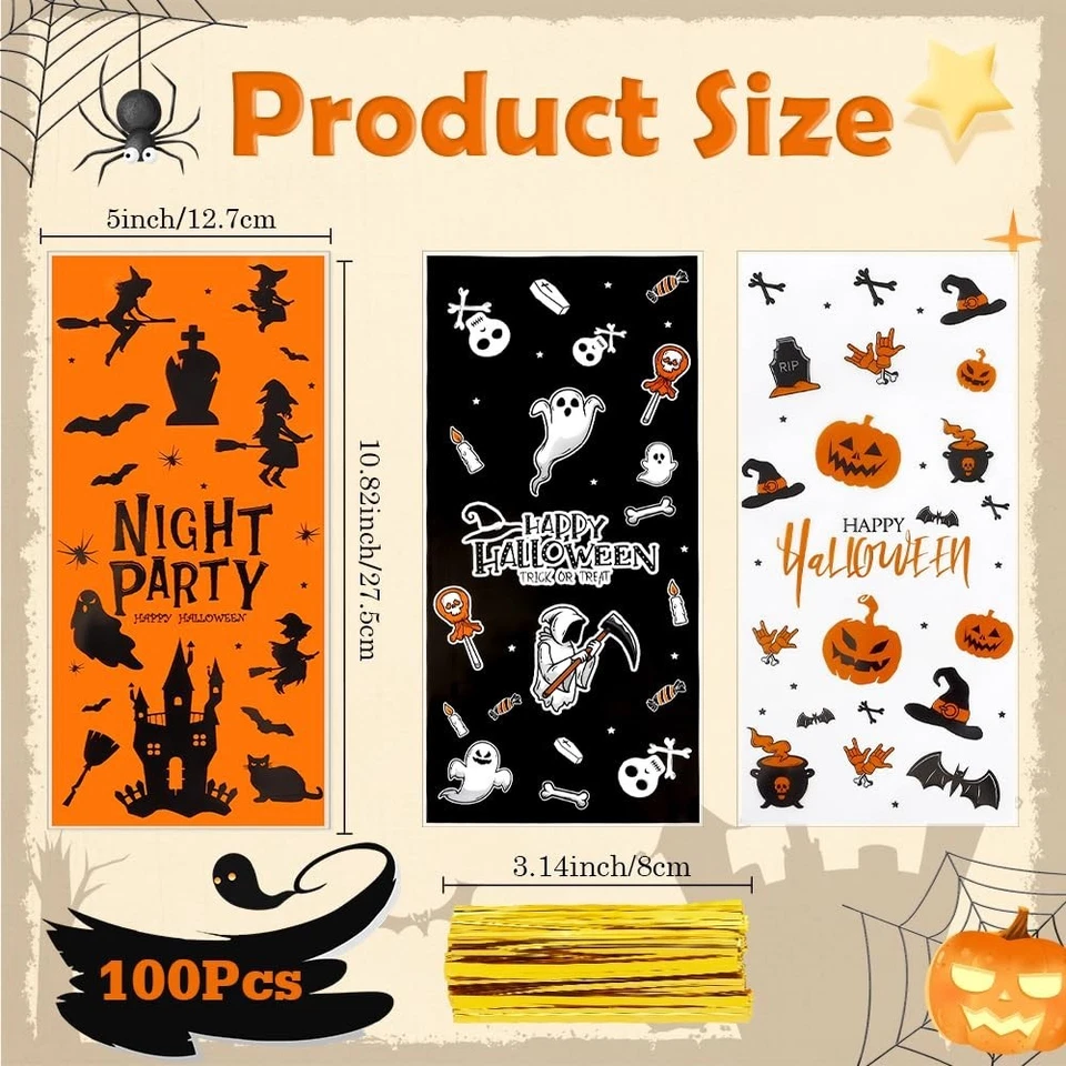 100 PIEZAS Bolsas de golosinas de Halloween (5x11 1 unidad (paquete de 100), 100 bolsas de halloween  Foto 2 de 4