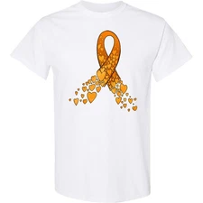 Inktastic Leukemia Awareness With Orange Ribbon Made Of Hearts T-Shirt Cancer As