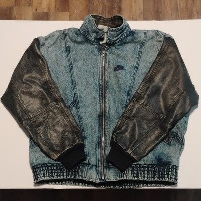 Vintage Nike Mens FORCE Acid Wash Denim & Leather Jacket. Full Zip. Size M.