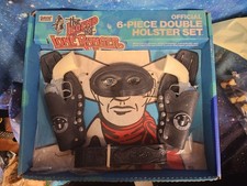 Raro set 6 pezzi doppia fondina Gabriel Lone Ranger vintage + maschera Halloween