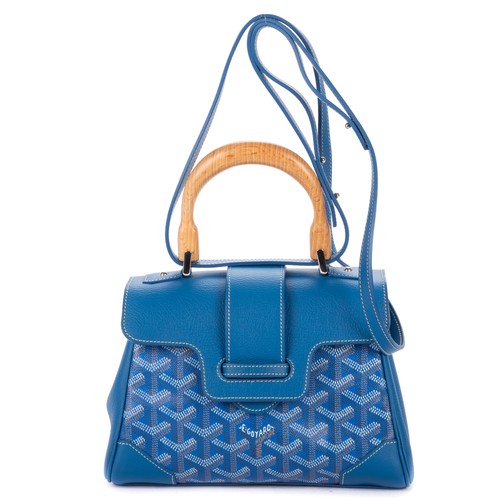 Goyard Blue Saigon Mini Shoulder Bag Calfskin Leather/Goyardine Canvas