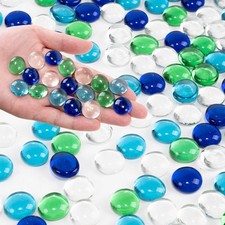 Foncomy Flat Glass Marbles, 0.97 lb Vase Filler Pebbles LB, Green-blue