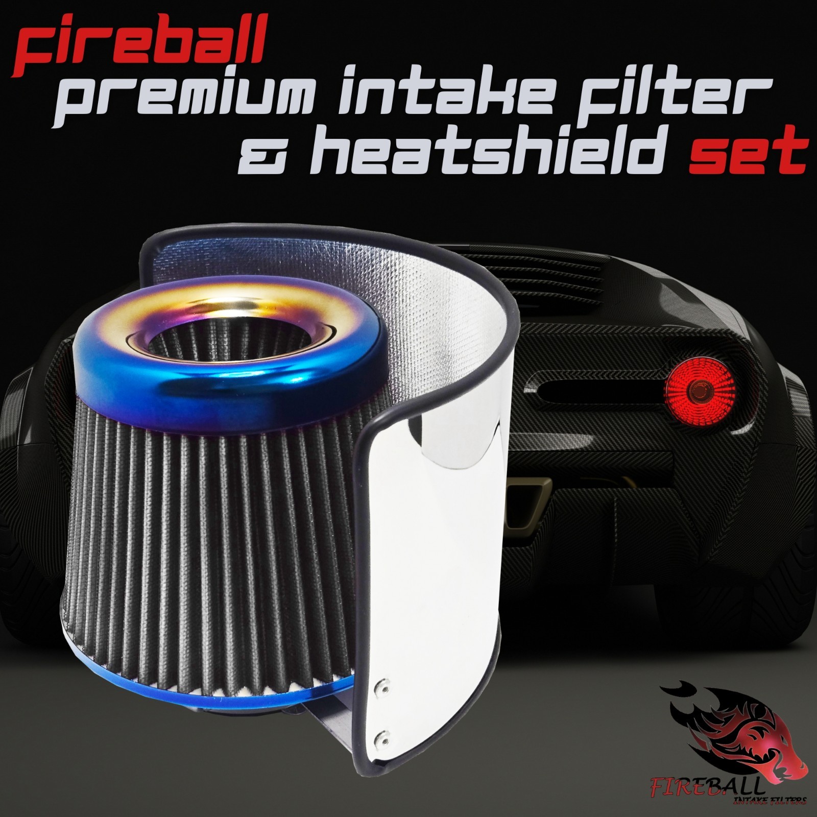 Reusable Cold Air Intake Filter and Heat Shield Kit Universal for Aston Martin