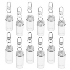 12 Pcs Metal Key Ring Tiny Jars Clear Glass Storage Drifting Bottle