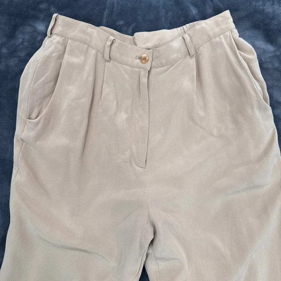 Due per Due Business Pants Womens Sz 8 Tan High Rise Straight Leg 100% Silk - Image 2 of 4