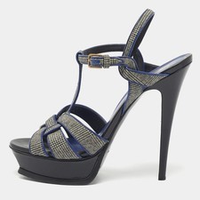 Sandali blu Yves Saint Laurent Tribute taglia 40 in tela e pelle con plateau