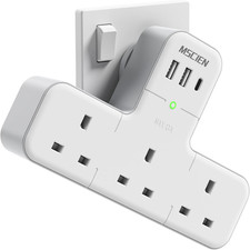 Multi Plug Adaptor, 6 in 1 Plug Extension Socket 3 Way 3 USB(3.4A,1 Type-C), Wal