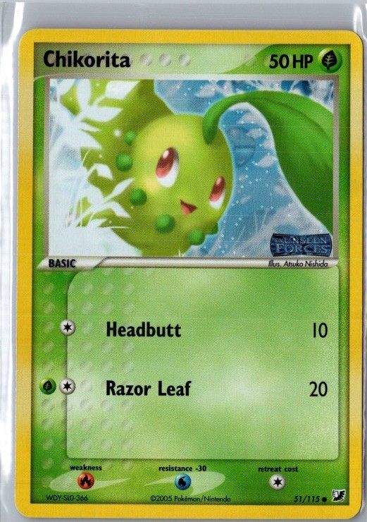 Chikorita - 51/115 - Pokemon Ex Unseen Forces Stamped Reverse Holo NM