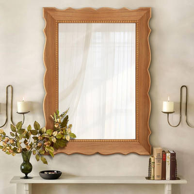 Rustic Wooden Wall Mirror 32''x24'' - Versatile Decor for Bathroom or Living Room