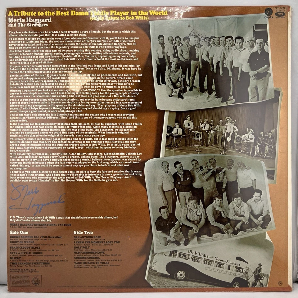 Sealed 1970 Merle Haggard A Tribute To The Best Damn Fiddler In The World LP Foto 2 de 4