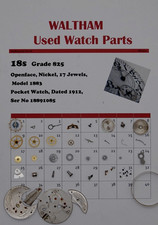 Waltham Antique Watch Parts for 18s, Model 1883, Grade 825, 17 J