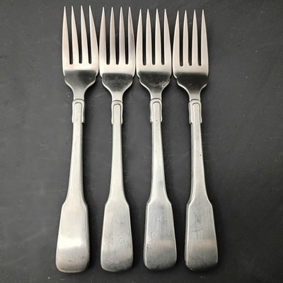 Lot of 4 Lunt Jefferson PEWTER Salad Forks Flatware Fiddle Shell
