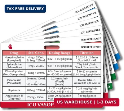ICU Drips & Vasopressors Reference Cards - Nursing Essentials Badge Buddy & Crit