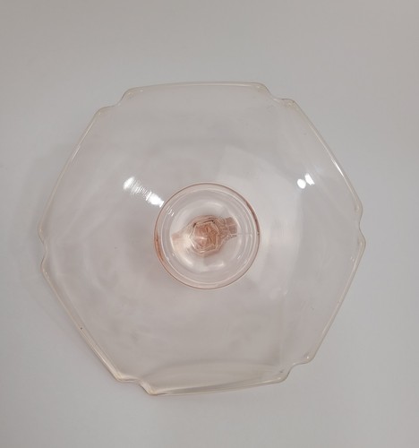 Vintage Pink Floral Etched Depression Glass Center Handle Caddy Tray Hexagon - Picture 4 of 7