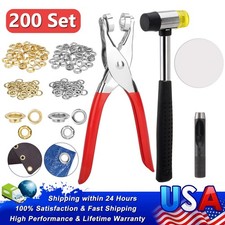 1/2 Grommet Pliers Kit Hammer, Hole Punch, 200 Set eyelets  washers DIY Craft